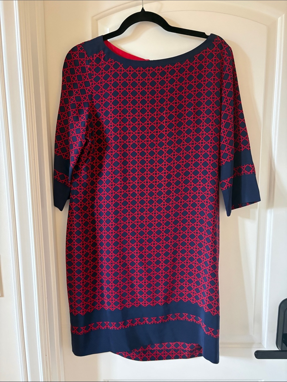 Sperry Navy Dress with Red Geometric Print - Midi Shift